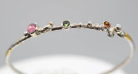 Sterling Silver Keum-Boo Bangle - Pink Tourmaline, Green Sapphire, Orange Sapphire