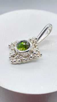Green Tourmaline Silver Granulation Pendant Handmade