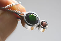 Handmade Chrome Diopside & Pink Tourmaline Silver Pendant