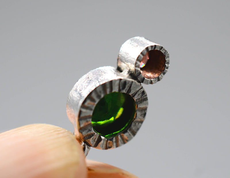 Handmade Chrome Diopside & Pink Tourmaline Silver Pendant