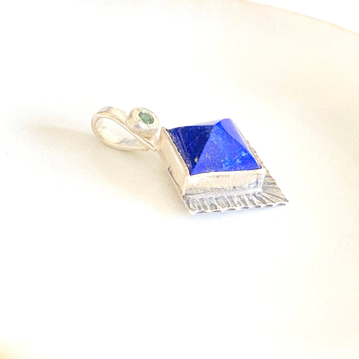 Lapis and Green Tourmaline Silver Pendant
