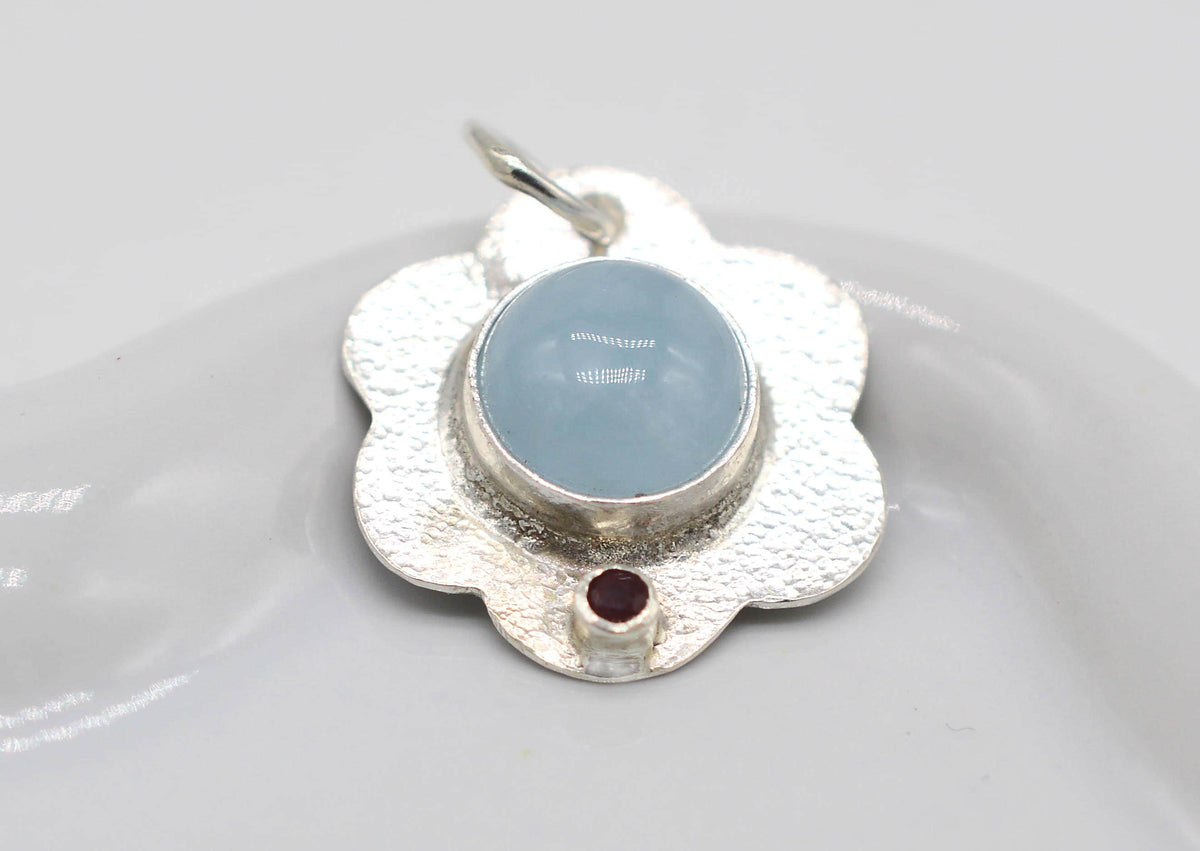 Aquamarine & Ruby Sterling Silver Pendant