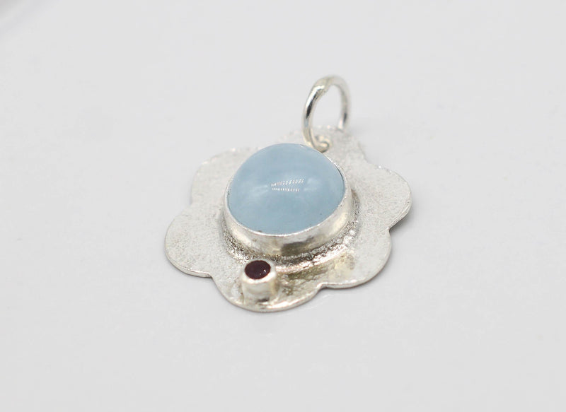 Aquamarine & Ruby Sterling Silver Pendant