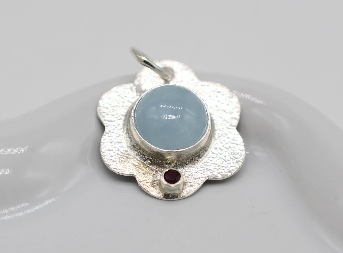 Aquamarine & Ruby Sterling Silver Pendant