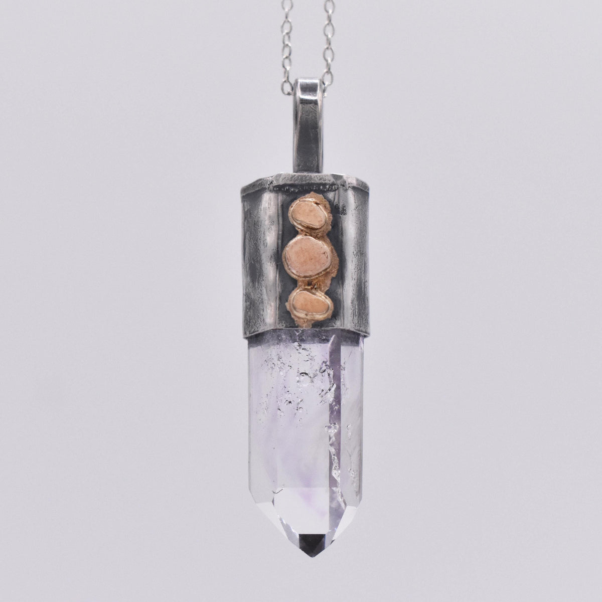 Handmade Brandberg Quartz Enhydro Dow Crystal Silver & Gold Pendant