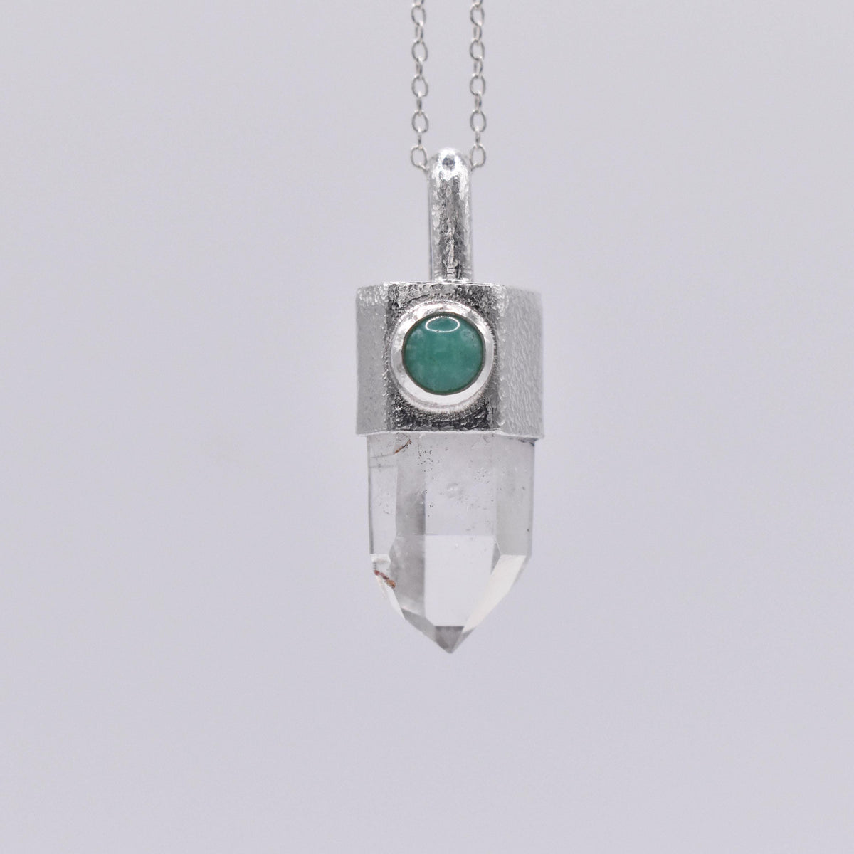 Handmade Brandberg Quartz and Chrysoprase Silver Pendant