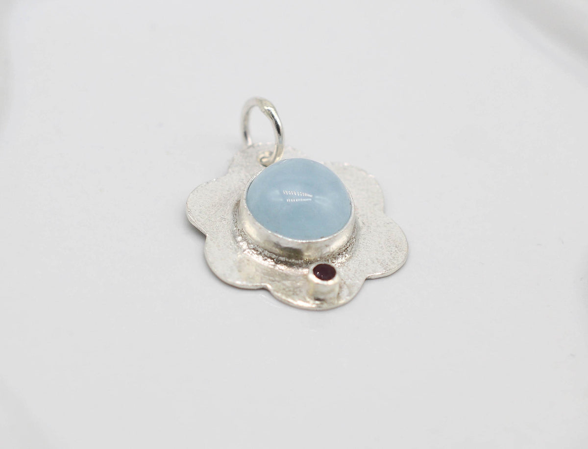 Aquamarine & Ruby Sterling Silver Pendant