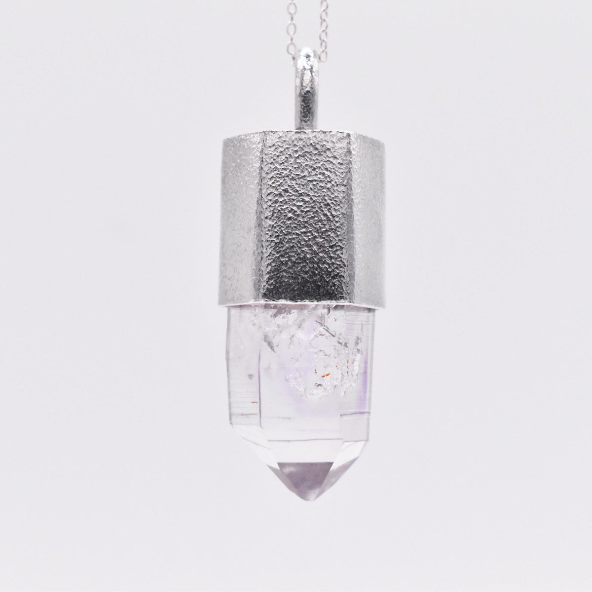 Handmade Brandberg Quartz Enhydro Crystal Silver Pendant