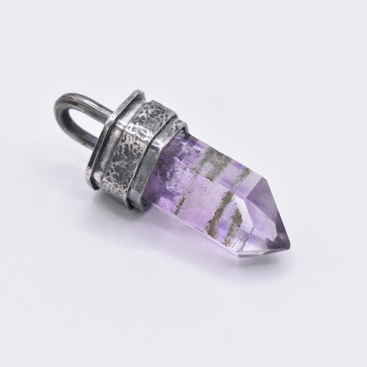 Handmade Brandberg Quartz Enhydro Rainbow Crystal Silver Pendant