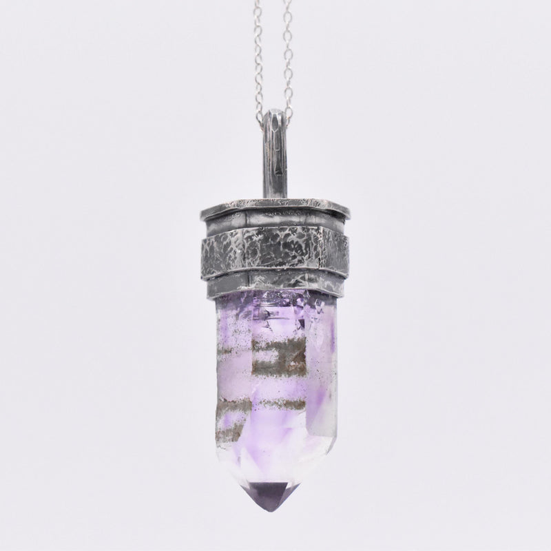 Handmade Brandberg Quartz Enhydro Rainbow Crystal Silver Pendant