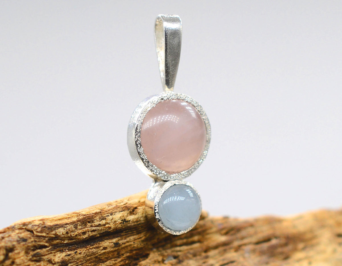 Morganite and Aquamarine Silver Pendant