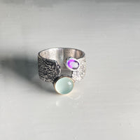 Handmade Aventurine and Amethyst Silver Ring