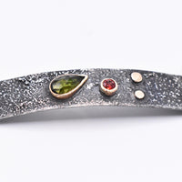 Handmade Oxidised Sterling Silver Bracelet with Tourmalines and 9ct Gold