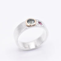 Green and Pink Tourmaline Sterling Silver and Gold Ring