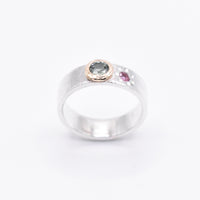 Green and Pink Tourmaline Sterling Silver and Gold Ring