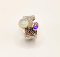 Handmade Aventurine and Amethyst Silver Ring
