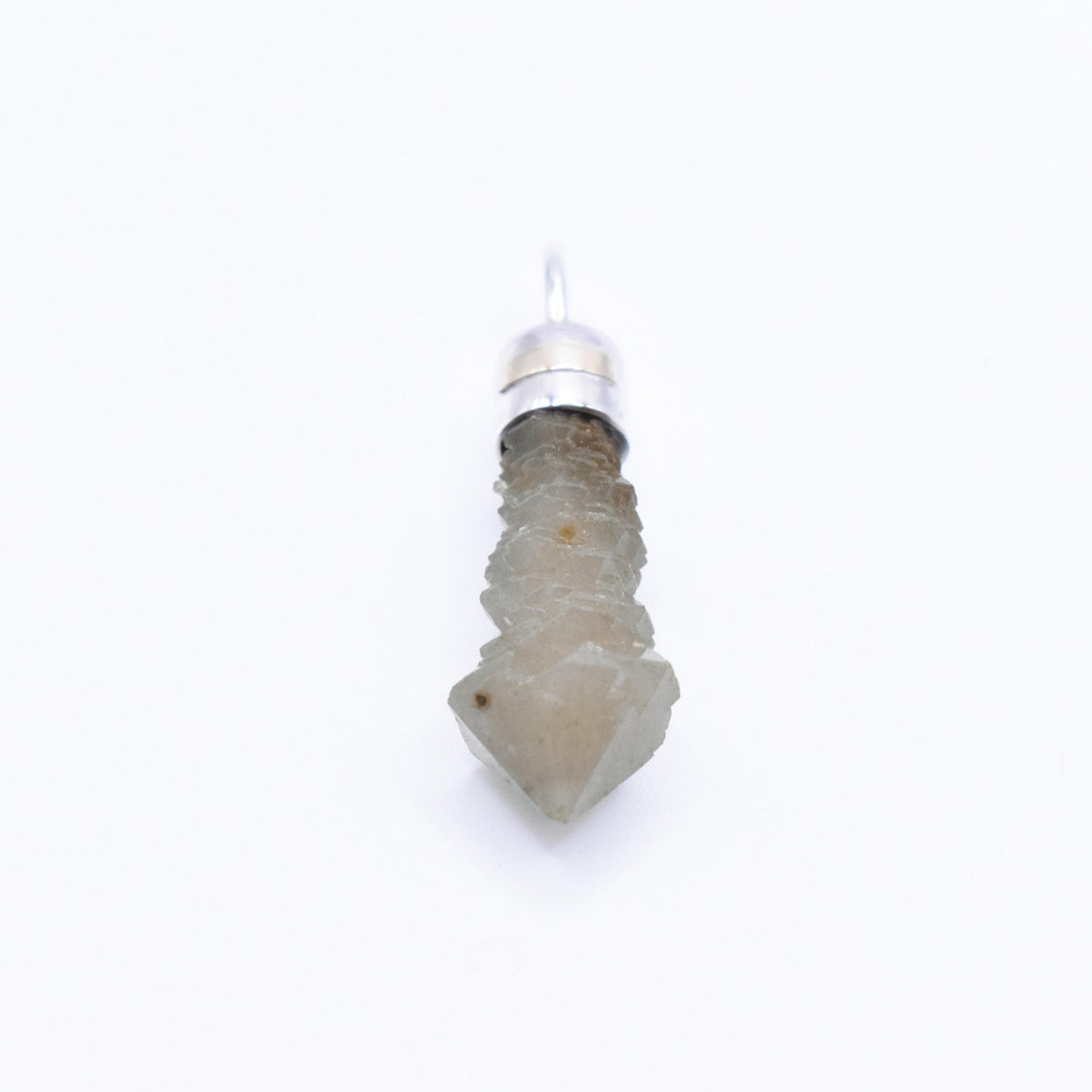 Handmade Mongolian Green Sceptre Generator Quartz Sterling Silver and 9ct Gold Pendant