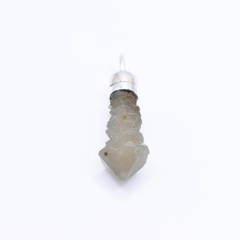 Handmade Mongolian Green Sceptre Generator Quartz Sterling Silver and 9ct Gold Pendant