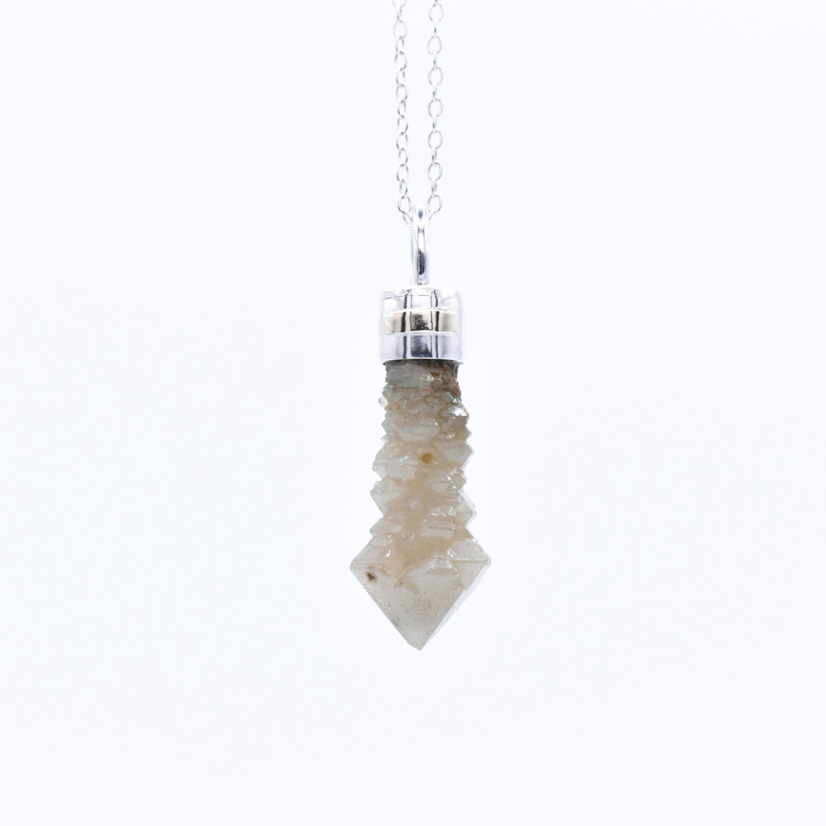 Handmade Mongolian Green Sceptre Generator Quartz Sterling Silver and 9ct Gold Pendant