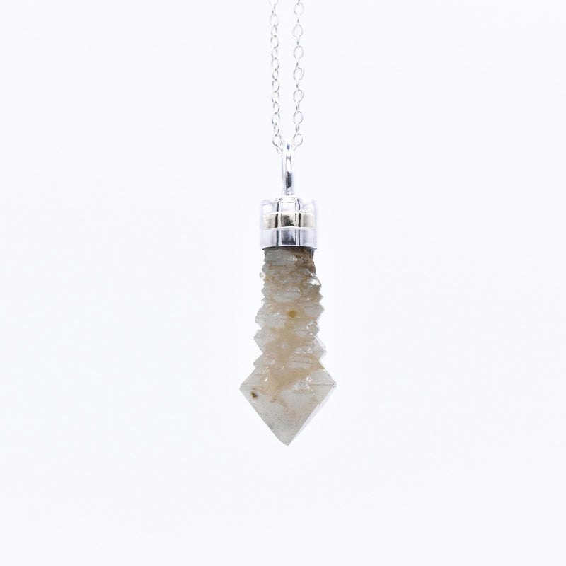 Handmade Mongolian Green Sceptre Generator Quartz Sterling Silver and 9ct Gold Pendant