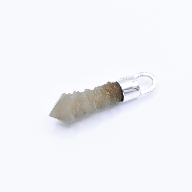 Handmade Mongolian Green Sceptre Generator Quartz Sterling Silver and 9ct Gold Pendant