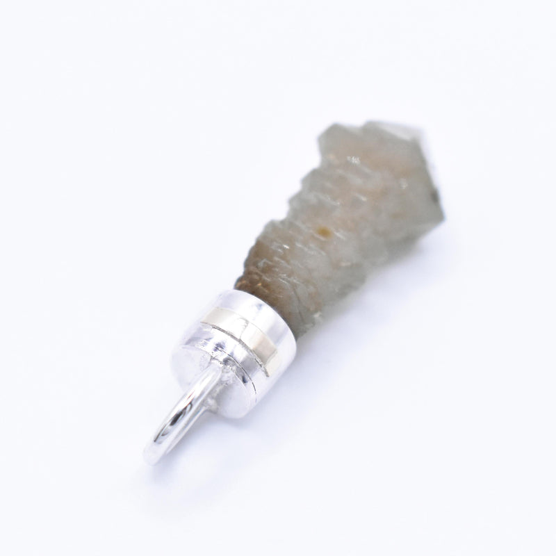 Handmade Mongolian Green Sceptre Generator Quartz Sterling Silver and 9ct Gold Pendant