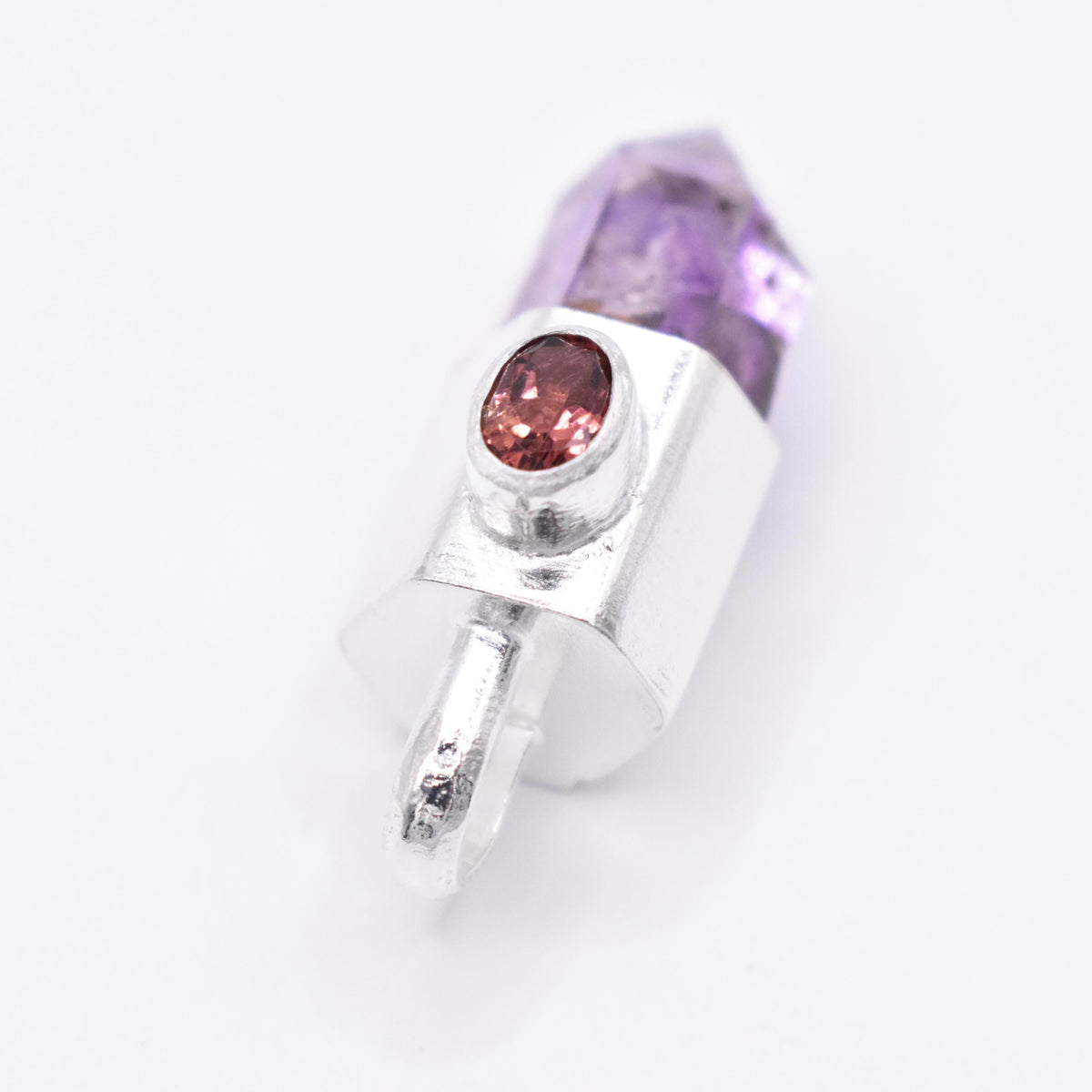 Handmade Brandberg Amethyst Phantom Harlequin & Pink Tourmaline Silver Pendant