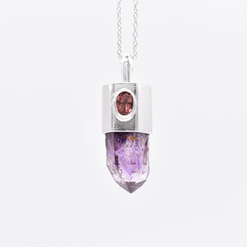 Handmade Brandberg Amethyst Phantom Harlequin & Pink Tourmaline Silver Pendant
