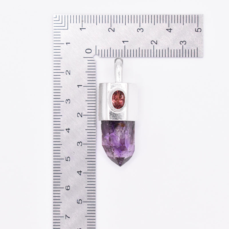 Handmade Brandberg Amethyst Phantom Harlequin & Pink Tourmaline Silver Pendant
