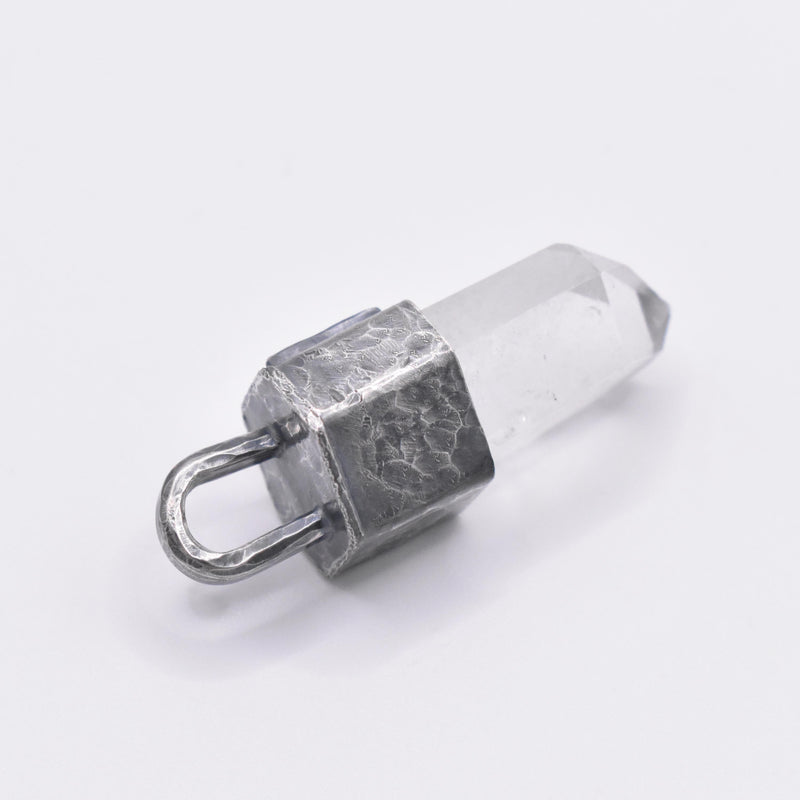 Handmade Quartz Blackened Sterling Silver Fehu Rune Pendant