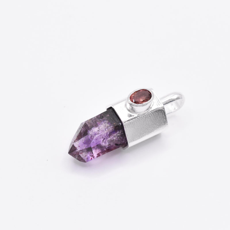 Handmade Brandberg Amethyst Phantom Harlequin & Pink Tourmaline Silver Pendant