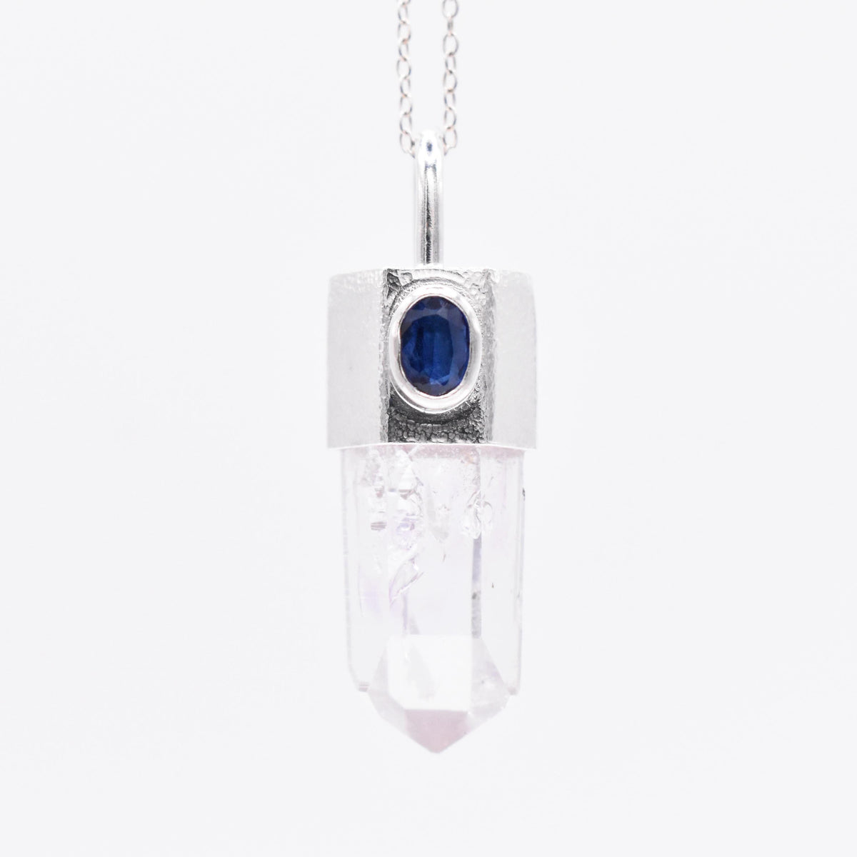 Handmade Brandberg Enhydro & Blue Kyanite Sterling Silver Pendant