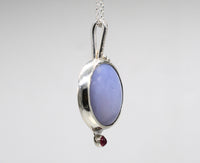 Handmade Blue Chalcedony & Pink Tourmaline Silver Pendant