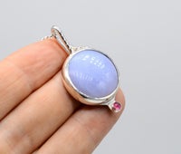 Blue Chalcedony & Pink Tourmaline Silver Pendant