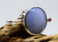 Blue Chalcedony & Pink Tourmaline Silver Pendant