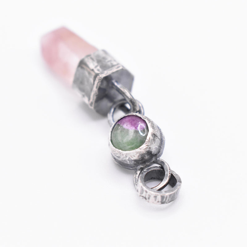 Handmade Lithium Quartz and Ruby Fuchsite Blackened Hammered Sterling Silver Pendant