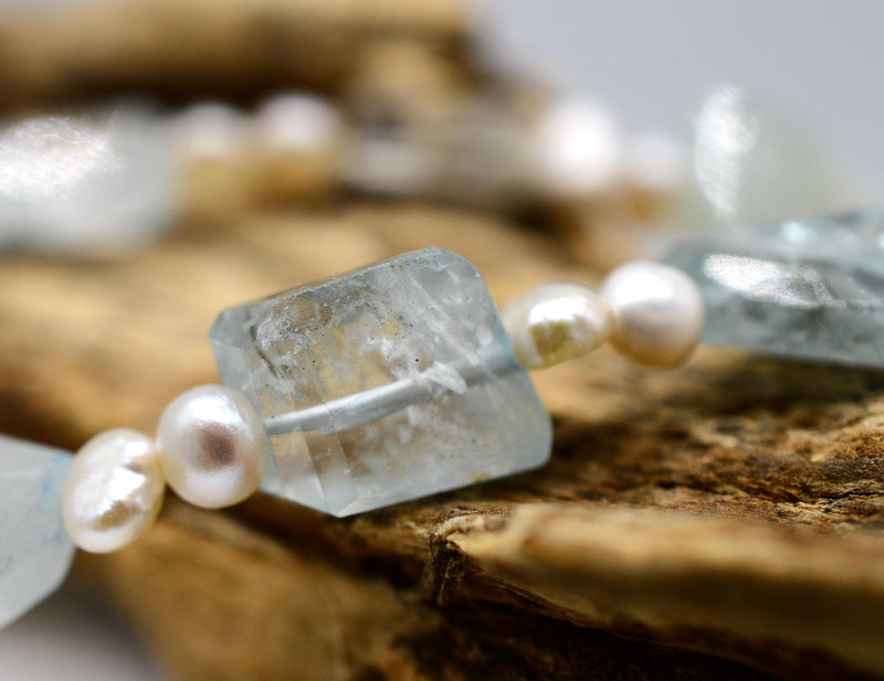Aquamarine & Pearl with Handmade Silver Toggle Fastener