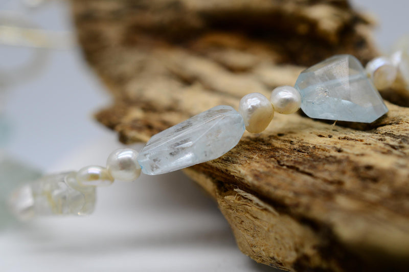 Aquamarine & Pearl with Handmade Silver Toggle Fastener