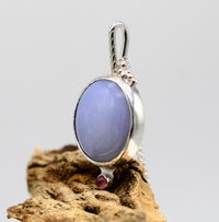 Blue Chalcedony & Pink Tourmaline Silver Pendant