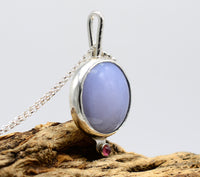 Blue Chalcedony & Pink Tourmaline Silver Pendant