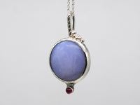 Blue Chalcedony & Pink Tourmaline Silver Pendant