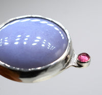 Blue Chalcedony & Pink Tourmaline Silver Pendant
