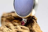 Blue Chalcedony & Pink Tourmaline Silver Pendant