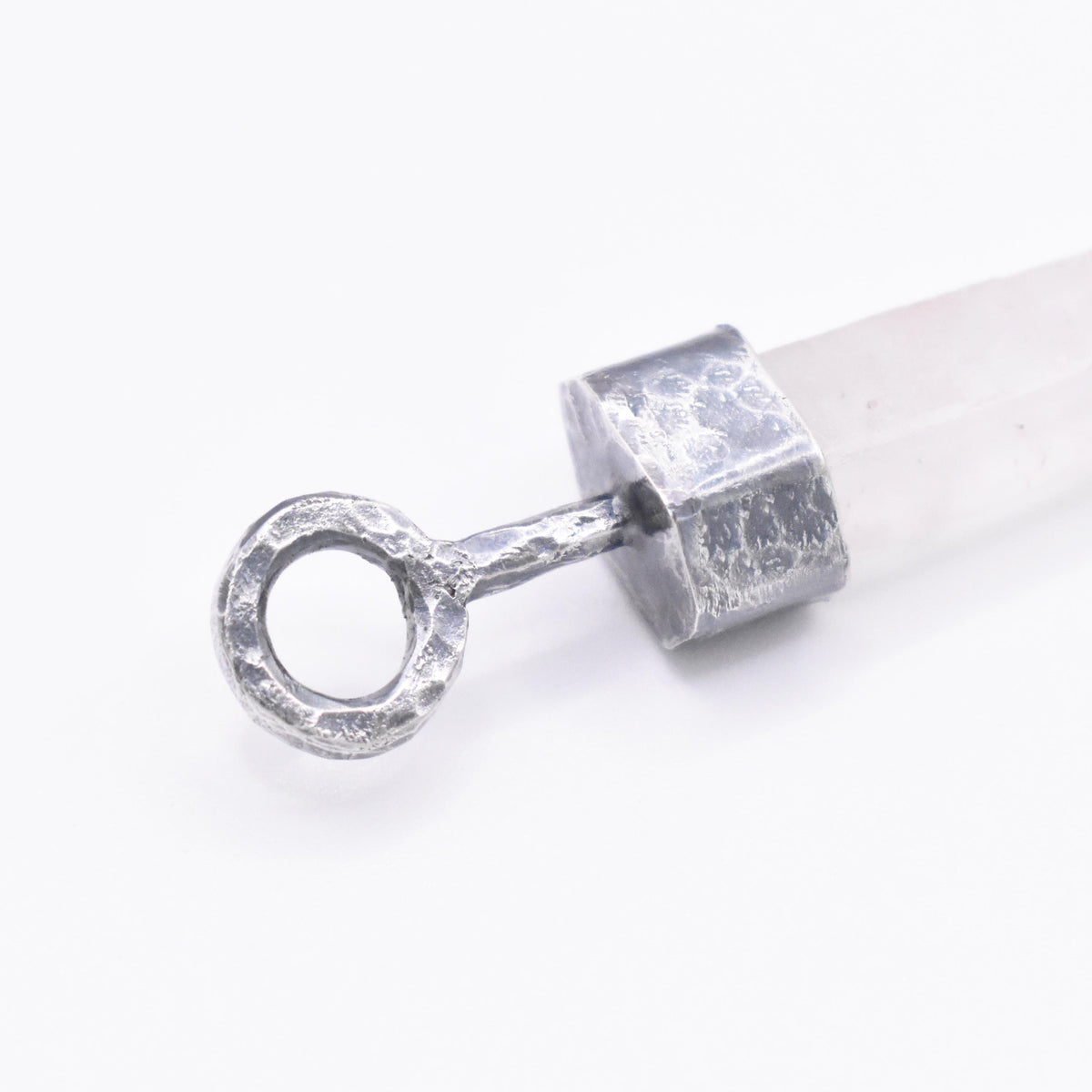 Handmade Lithium Quartz Blackened Hammered Sterling Silver Pendant