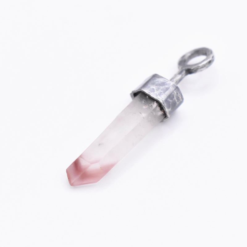 Handmade Lithium Quartz Blackened Hammered Sterling Silver Pendant