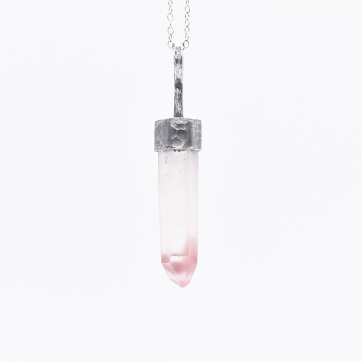 Handmade Lithium Quartz Blackened Hammered Sterling Silver Pendant