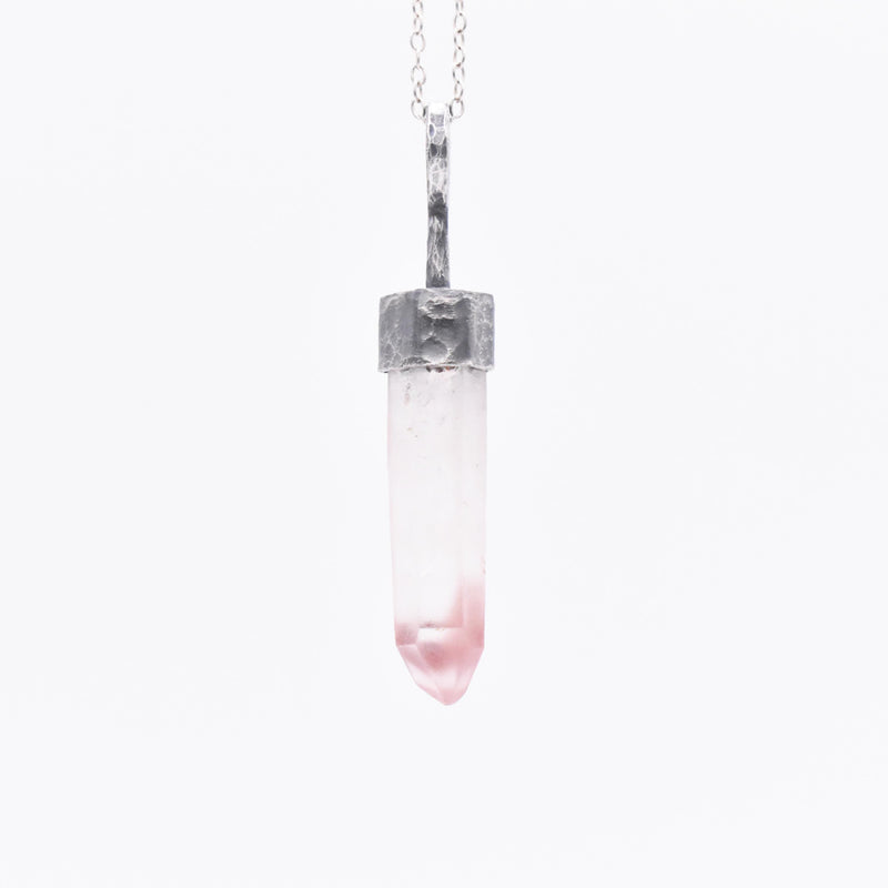 Handmade Lithium Quartz Blackened Hammered Sterling Silver Pendant
