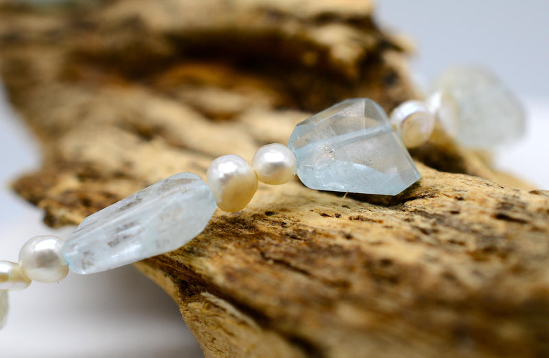 Aquamarine & Pearl with Handmade Silver Toggle Fastener