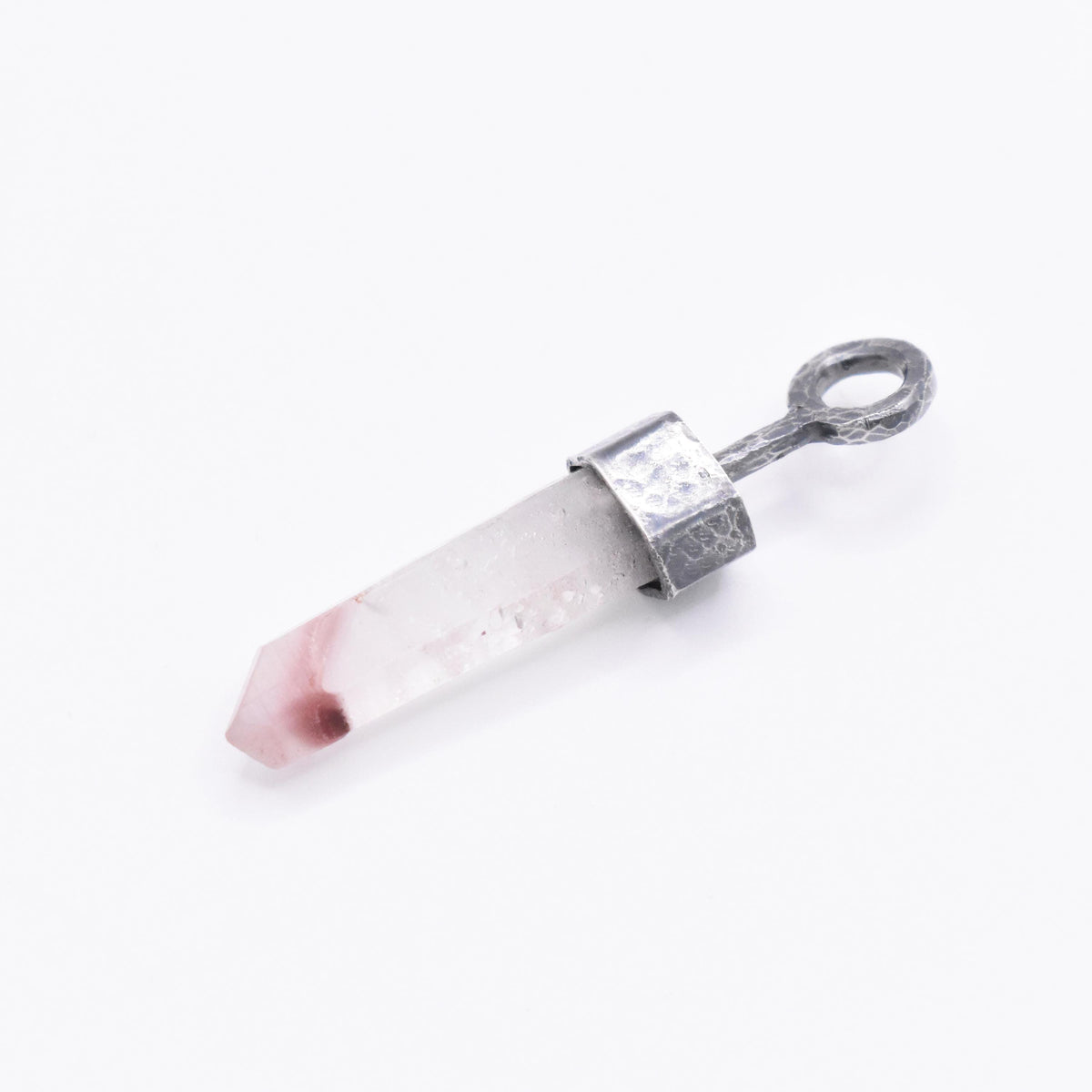 Handmade Lithium Quartz Blackened Hammered Sterling Silver Pendant