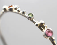 Sterling Silver Keum-Boo Bangle - Pink Tourmaline, Green Sapphire, Orange Sapphire